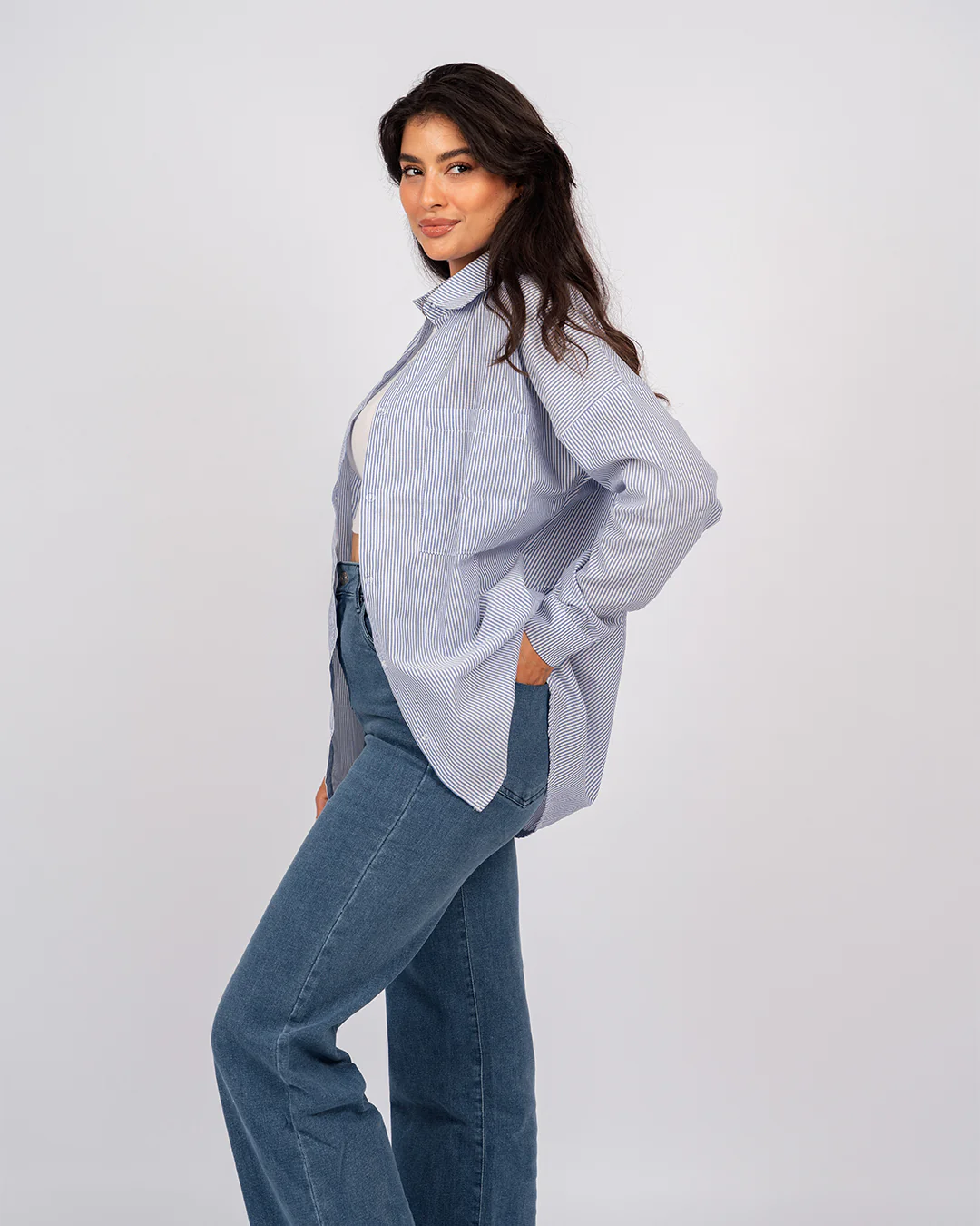 Chemise oversize rayée à manches longues - Image 3