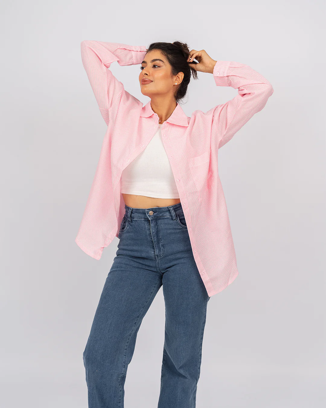 Chemise oversize rayée à manches longues - Image 7