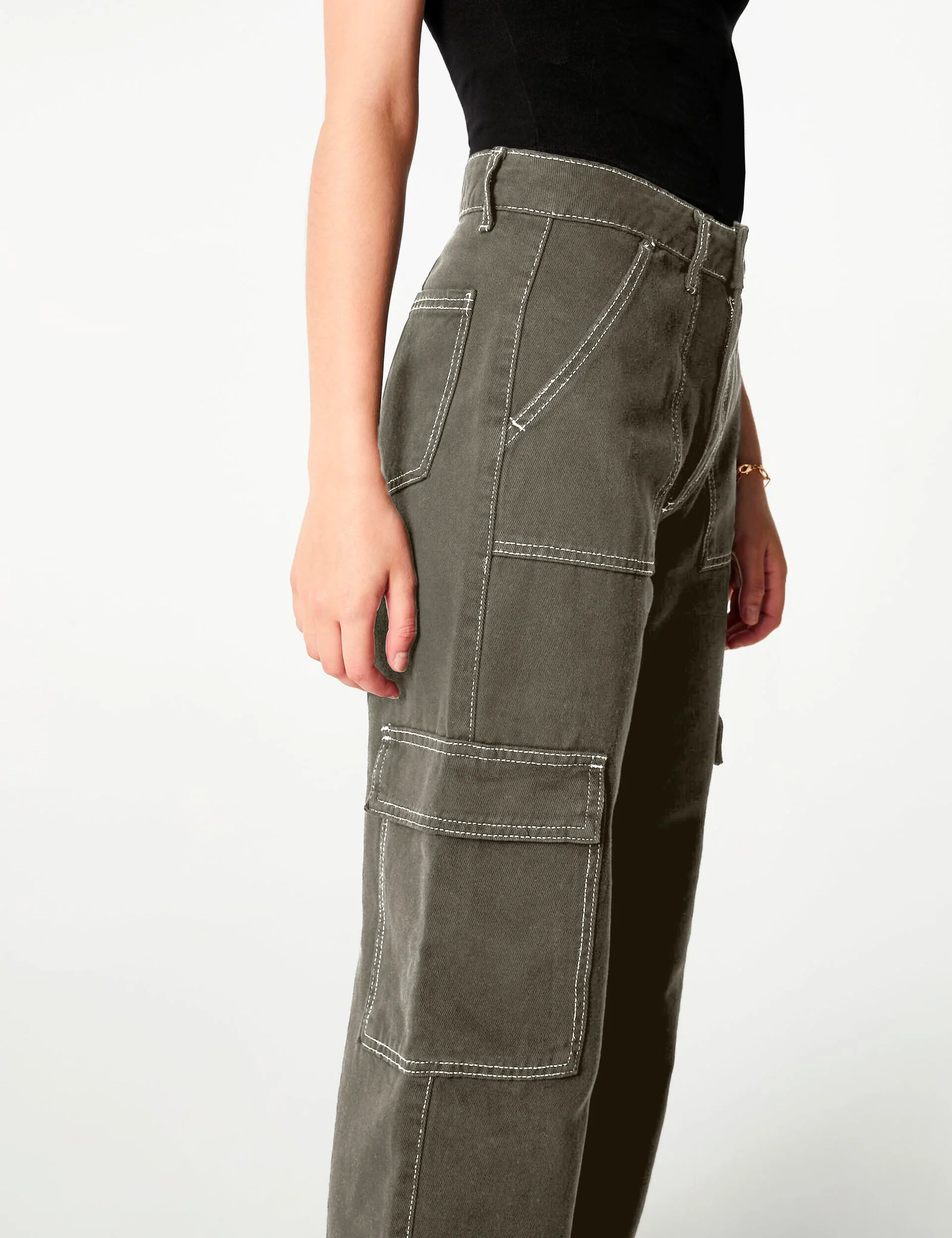 Pantalon Cargo Vert Wide Leg Taille Haute - Image 3