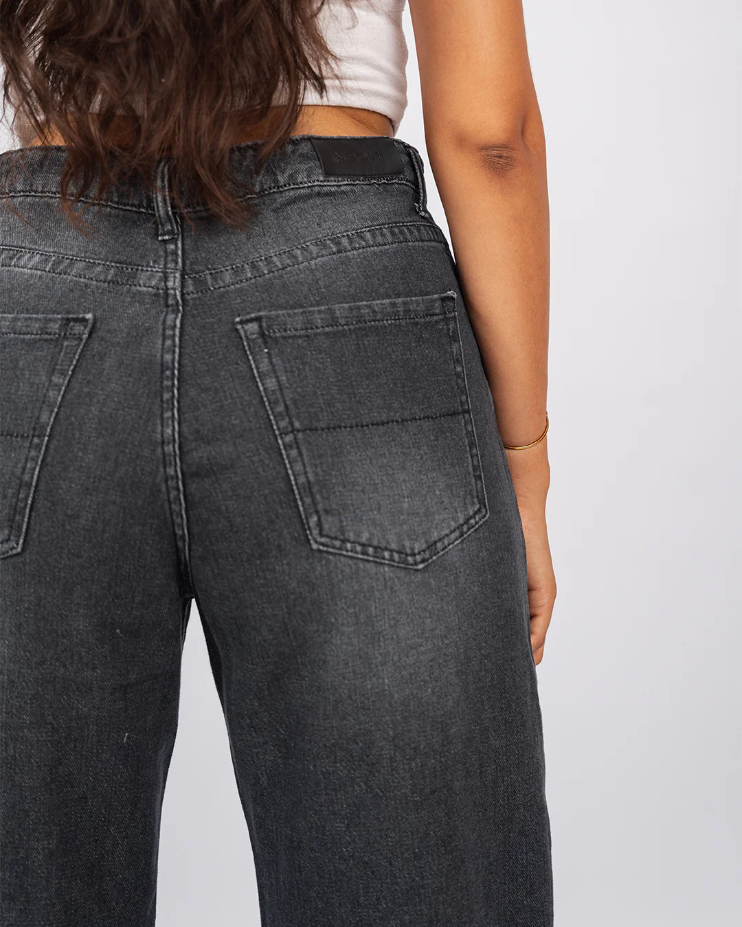 Jean Baggy Droit Taille Haute Délavé Avec Revers - Image 11