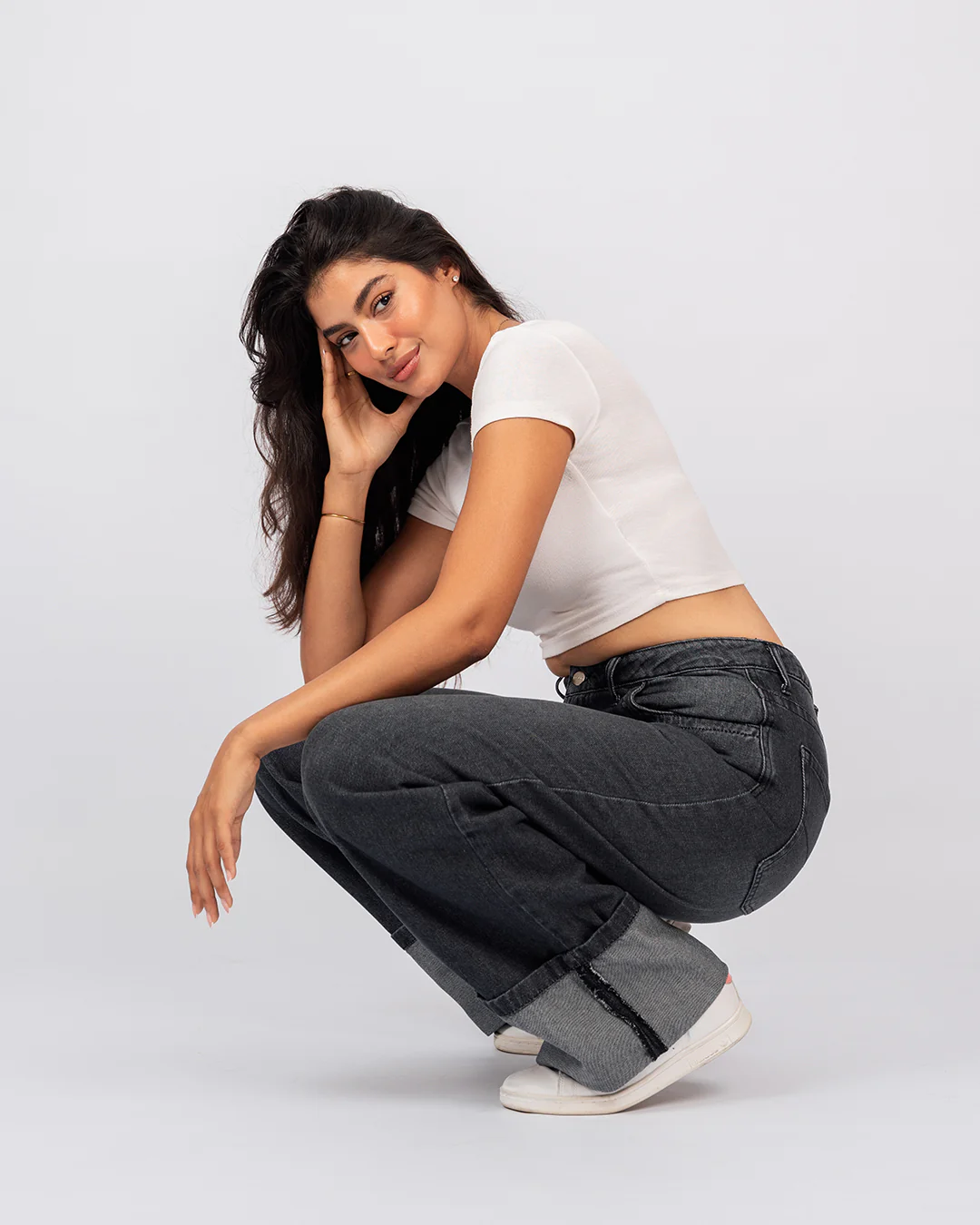 Jean Baggy Droit Taille Haute Délavé Avec Revers - Image 12