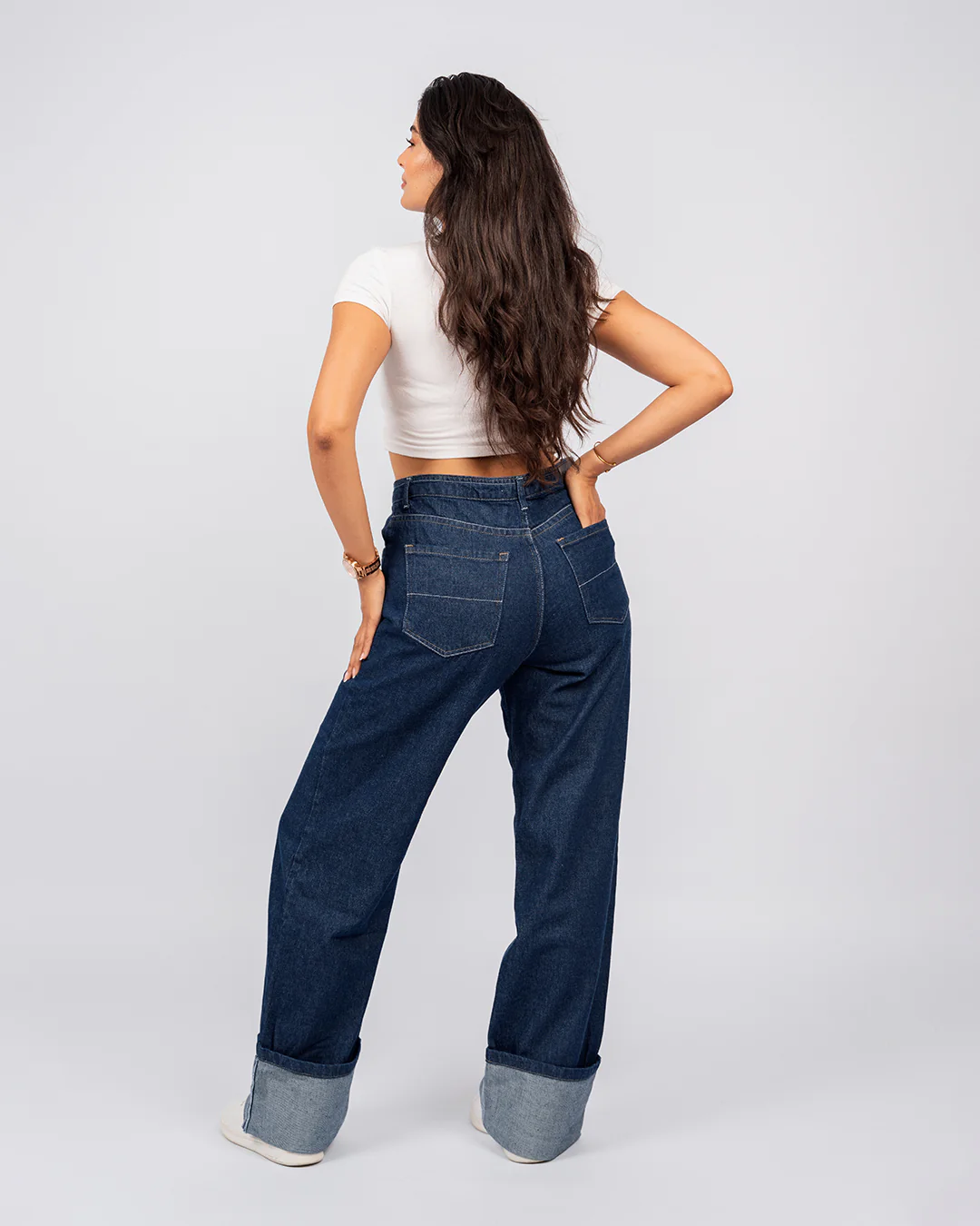 Jean Baggy Droit Taille Haute Délavé Avec Revers - Image 6