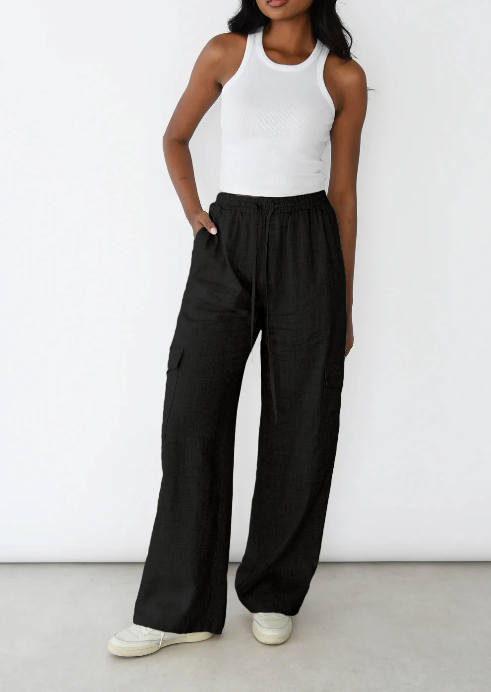 Pantalon Cargo Lin à taille élastique - Image 11