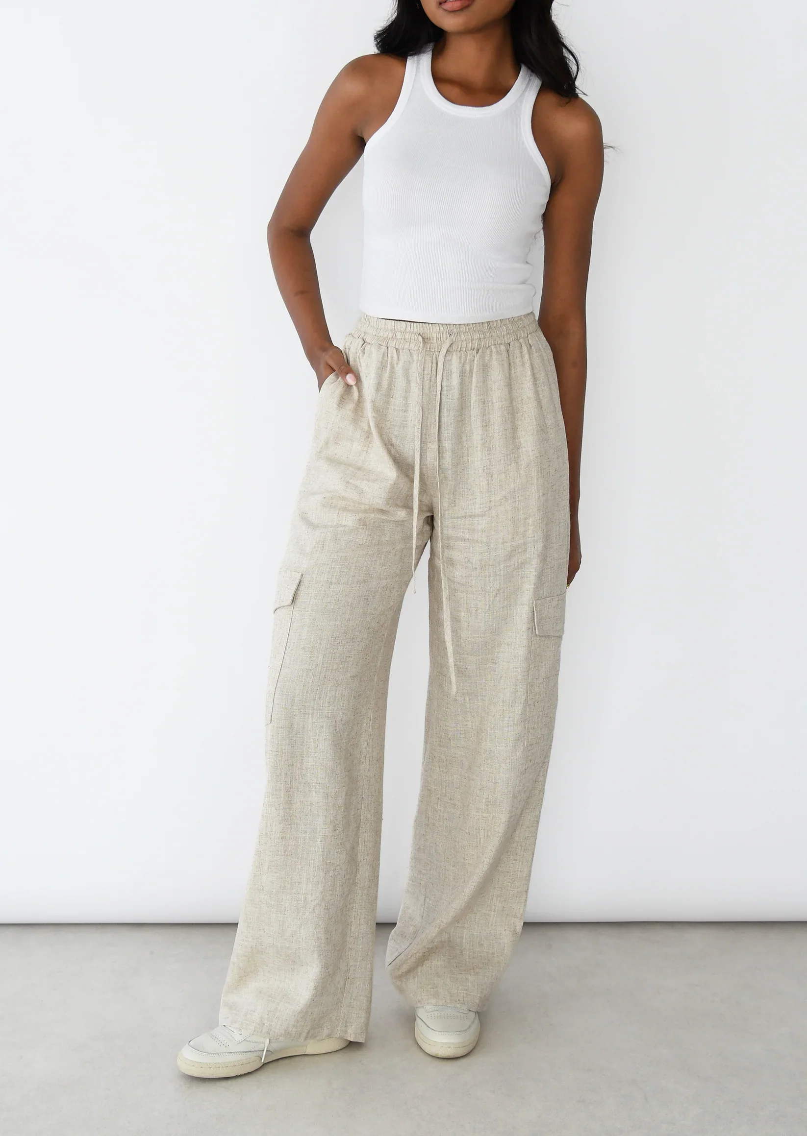 Pantalon Cargo Lin à taille élastique - Image 3