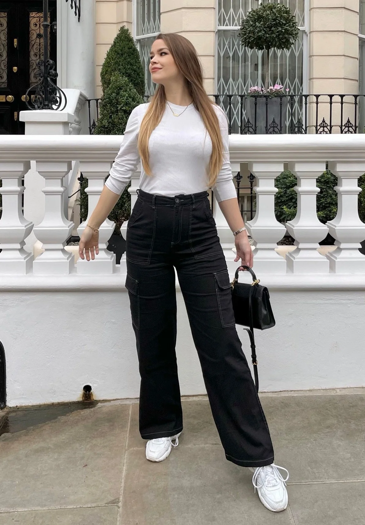 Pantalon Cargo Noir Wide Leg Taille Haute - Image 4